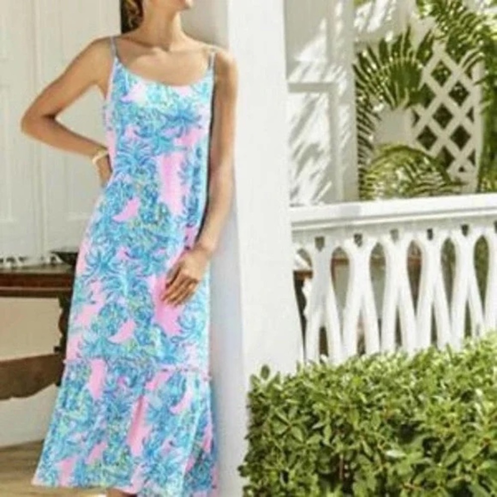 NWT Lilly Pulitzer Winni Pelican Pink Pineapple Beat the Heat Midi Dress XL